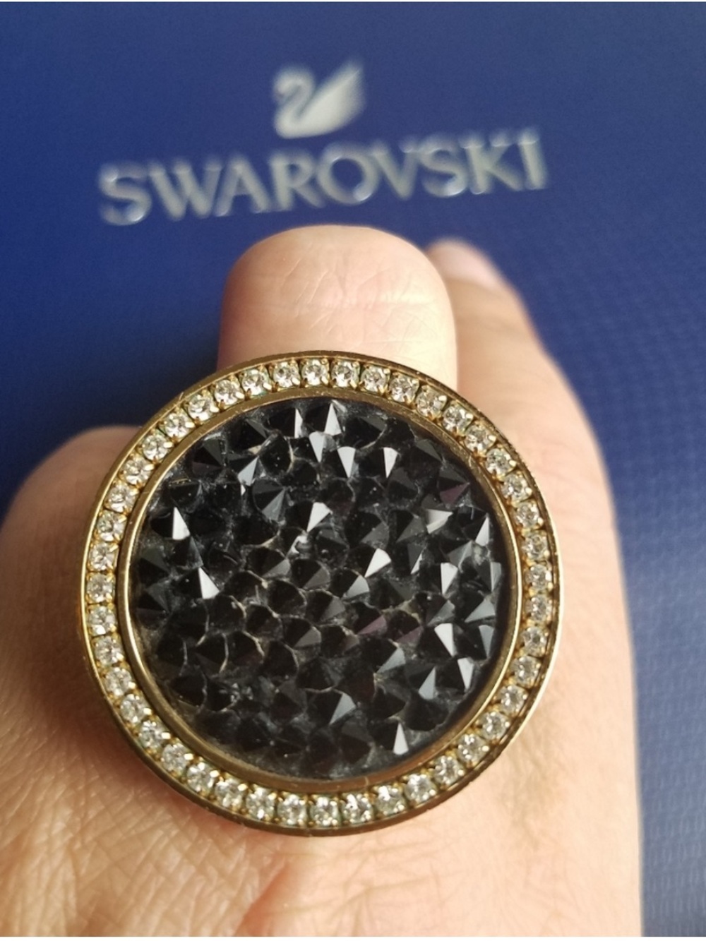 AUTHENTIC Swarovski Gold Plated Black Crystal Ring
